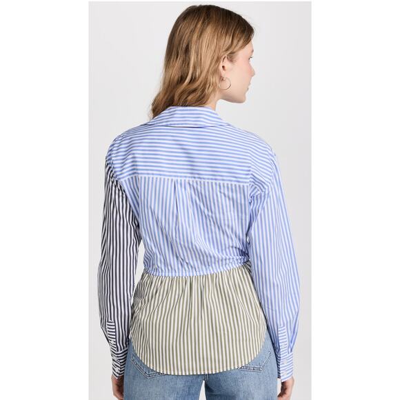 Women's Veronica Beard Mayfair Striped Button Front Wrap Top size 0 Quiet Luxury - Picture 2 of 5